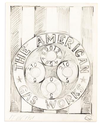 INDIANA, ROBERT. Three graphite drawings, designs for two 1961 paintings, The American Gas Works and The American Reaping Company.